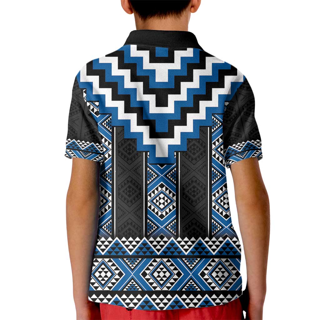 Blue Taniko Aotearoa Kid Polo Shirt Niho Taniwha Mix Poutama LT14