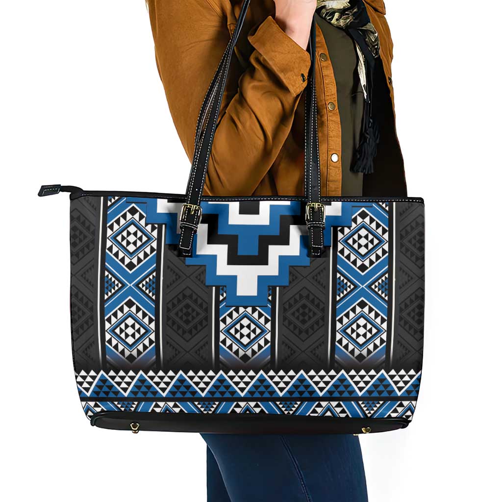 Blue Taniko Aotearoa Leather Tote Bag Niho Taniwha Mix Poutama LT14