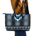 Blue Taniko Aotearoa Leather Tote Bag Niho Taniwha Mix Poutama LT14