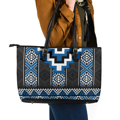 Blue Taniko Aotearoa Leather Tote Bag Niho Taniwha Mix Poutama LT14
