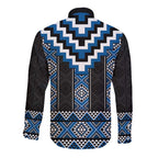 Blue Taniko Aotearoa Long Sleeve Button Shirt Niho Taniwha Mix Poutama LT14