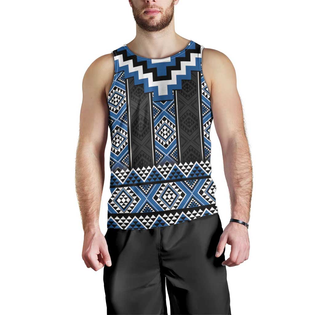 Blue Taniko Aotearoa Men Tank Top Niho Taniwha Mix Poutama LT14