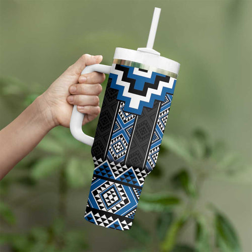 Blue Taniko Aotearoa Tumbler With Handle Niho Taniwha Mix Poutama LT14