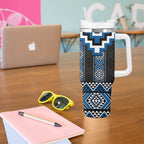 Blue Taniko Aotearoa Tumbler With Handle Niho Taniwha Mix Poutama LT14