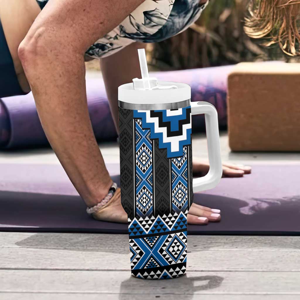 Blue Taniko Aotearoa Tumbler With Handle Niho Taniwha Mix Poutama LT14