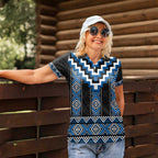 Blue Taniko Aotearoa Women Polo Shirt Niho Taniwha Mix Poutama LT14