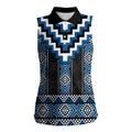 Blue Taniko Aotearoa Women Sleeveless Polo Shirt Niho Taniwha Mix Poutama LT14