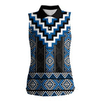 Blue Taniko Aotearoa Women Sleeveless Polo Shirt Niho Taniwha Mix Poutama LT14