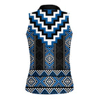 Blue Taniko Aotearoa Women Sleeveless Polo Shirt Niho Taniwha Mix Poutama LT14