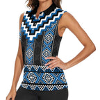 Blue Taniko Aotearoa Women Sleeveless Polo Shirt Niho Taniwha Mix Poutama LT14