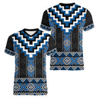 Blue Taniko Aotearoa Women V-Neck T-Shirt Niho Taniwha Mix Poutama LT14