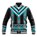 Turquoise Taniko Pattern Aotearoa Baseball Jacket Niho Taniwha Mix Poutama LT14