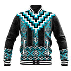 Turquoise Taniko Pattern Aotearoa Baseball Jacket Niho Taniwha Mix Poutama LT14