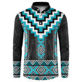 Turquoise Taniko Pattern Aotearoa Button Sweatshirt Niho Taniwha Mix Poutama LT14