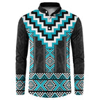 Turquoise Taniko Pattern Aotearoa Button Sweatshirt Niho Taniwha Mix Poutama LT14