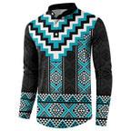 Turquoise Taniko Pattern Aotearoa Button Sweatshirt Niho Taniwha Mix Poutama LT14