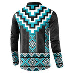 Turquoise Taniko Pattern Aotearoa Button Sweatshirt Niho Taniwha Mix Poutama LT14