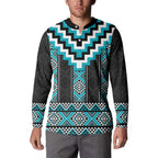 Turquoise Taniko Pattern Aotearoa Button Sweatshirt Niho Taniwha Mix Poutama LT14