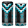 Turquoise Taniko Pattern Aotearoa 4 in 1 Can Cooler Tumbler Niho Taniwha Mix Poutama LT14