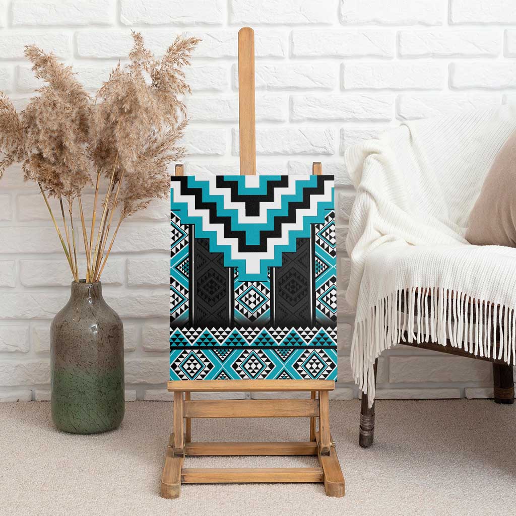 Turquoise Taniko Pattern Aotearoa Canvas Wall Art Niho Taniwha Mix Poutama