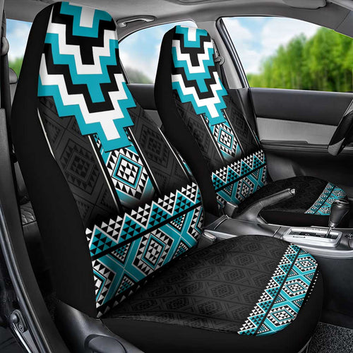 Turquoise Taniko Pattern Aotearoa Car Seat Cover Niho Taniwha Mix Poutama