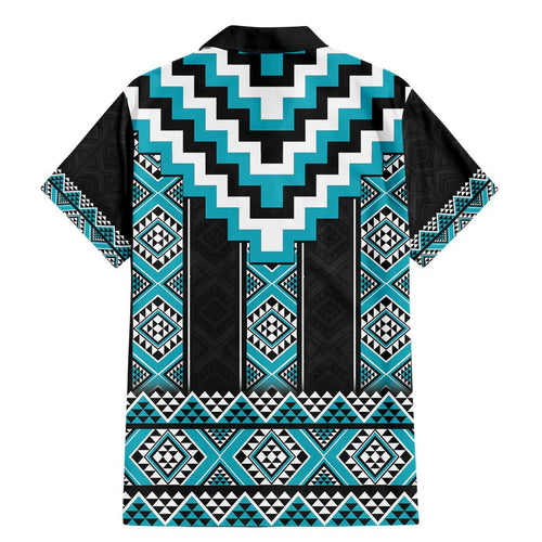Turquoise Taniko Pattern Aotearoa Family Matching Mermaid Dress and Hawaiian Shirt Niho Taniwha Mix Poutama LT14