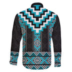 Turquoise Taniko Pattern Aotearoa Family Matching Off Shoulder Maxi Dress and Hawaiian Shirt Niho Taniwha Mix Poutama LT14