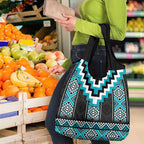 Turquoise Taniko Pattern Aotearoa Grocery Bag Niho Taniwha Mix Poutama