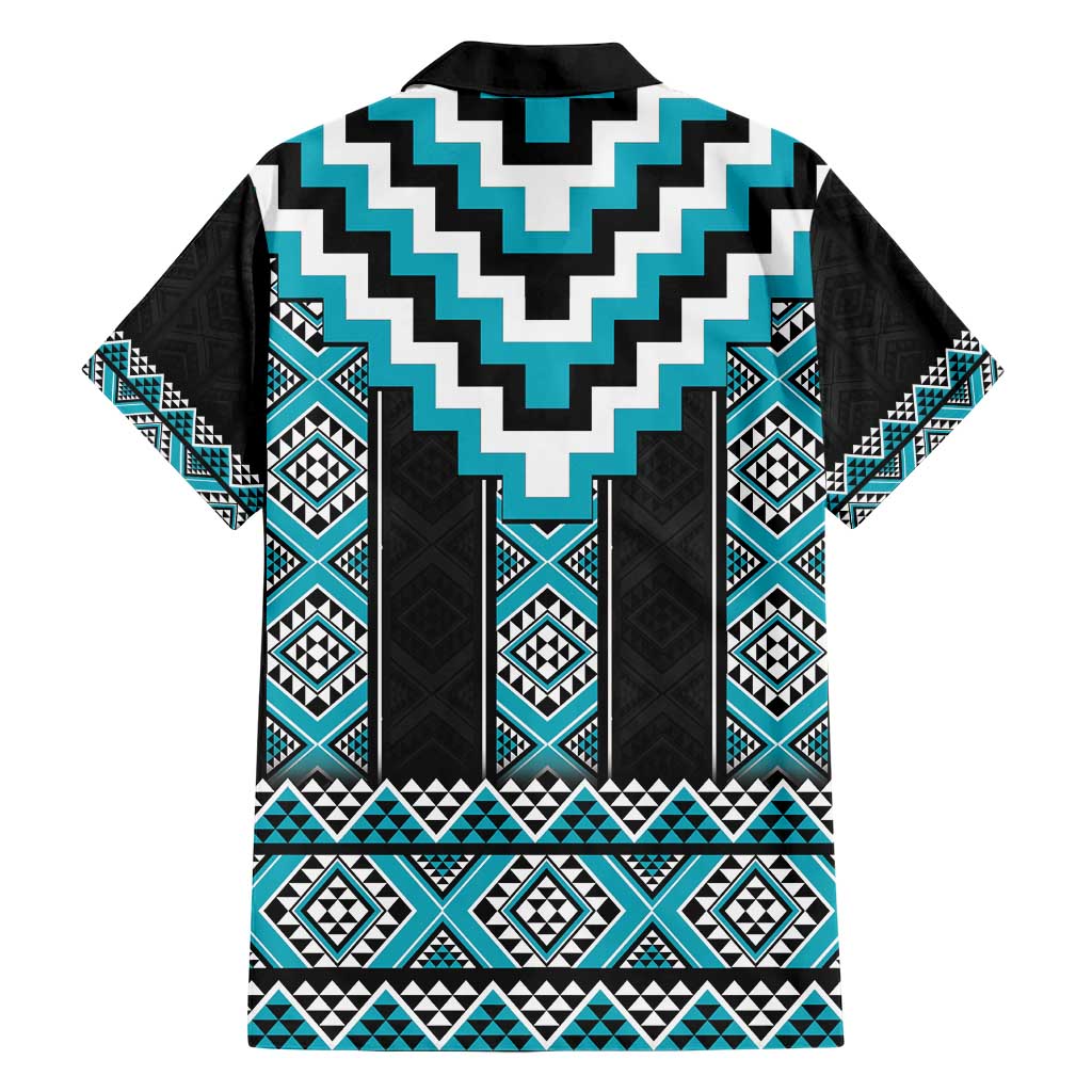 Turquoise Taniko Pattern Aotearoa Hawaiian Shirt Niho Taniwha Mix Poutama LT14