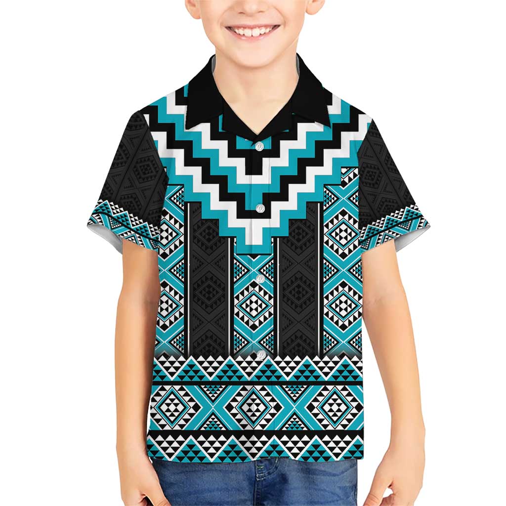 Turquoise Taniko Pattern Aotearoa Hawaiian Shirt Niho Taniwha Mix Poutama LT14