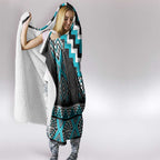 Turquoise Taniko Pattern Aotearoa Hooded Blanket Niho Taniwha Mix Poutama
