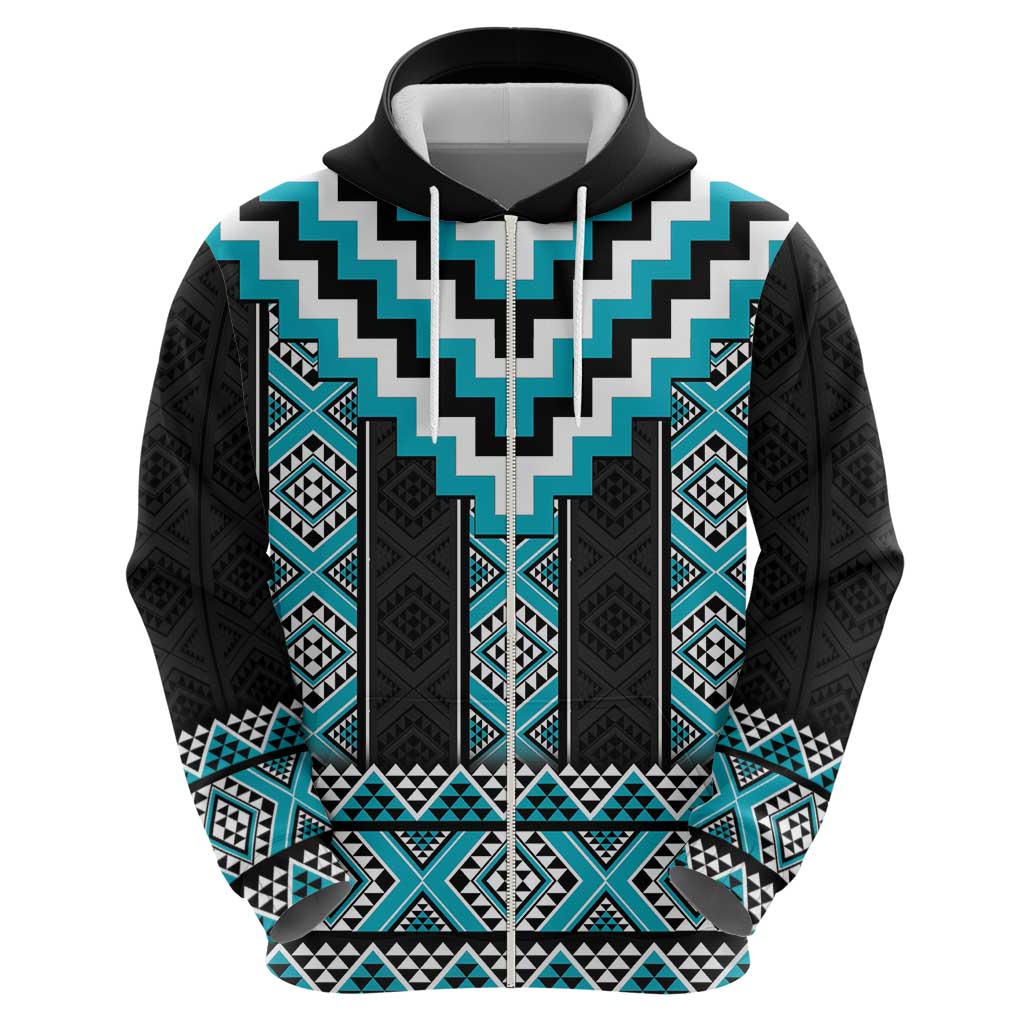 Turquoise Taniko Pattern Aotearoa Hoodie Niho Taniwha Mix Poutama LT14