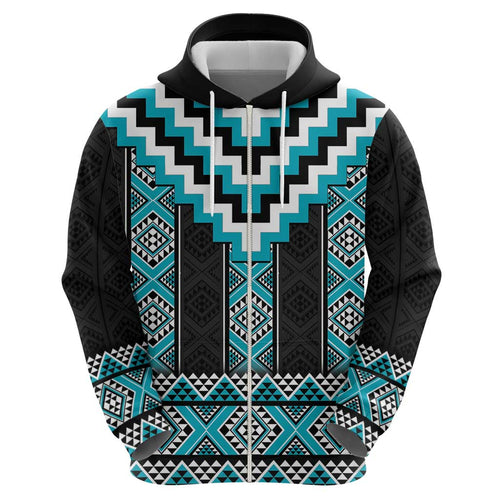 Turquoise Taniko Pattern Aotearoa Hoodie Niho Taniwha Mix Poutama LT14