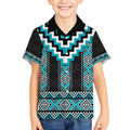 Turquoise Taniko Pattern Aotearoa Kid Hawaiian Shirt Niho Taniwha Mix Poutama LT14