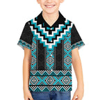Turquoise Taniko Pattern Aotearoa Kid Hawaiian Shirt Niho Taniwha Mix Poutama LT14