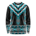 Turquoise Taniko Pattern Aotearoa Long Sleeve Shirt Niho Taniwha Mix Poutama LT14