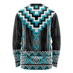 Turquoise Taniko Pattern Aotearoa Long Sleeve Shirt Niho Taniwha Mix Poutama LT14
