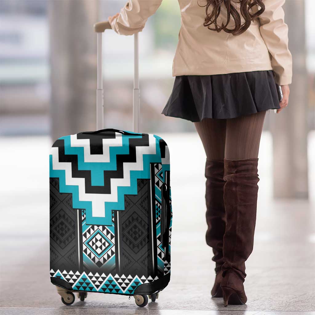 Turquoise Taniko Pattern Aotearoa Luggage Cover Niho Taniwha Mix Poutama