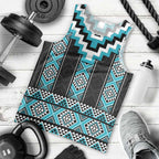 Turquoise Taniko Pattern Aotearoa Men Tank Top Niho Taniwha Mix Poutama LT14