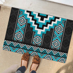 Turquoise Taniko Pattern Aotearoa Rubber Doormat Niho Taniwha Mix Poutama