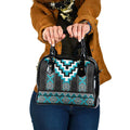 Turquoise Taniko Pattern Aotearoa Shoulder Handbag Niho Taniwha Mix Poutama