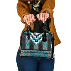 Turquoise Taniko Pattern Aotearoa Shoulder Handbag Niho Taniwha Mix Poutama