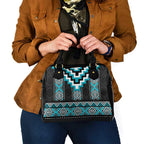 Turquoise Taniko Pattern Aotearoa Shoulder Handbag Niho Taniwha Mix Poutama