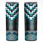 Turquoise Taniko Pattern Aotearoa Skinny Tumbler Niho Taniwha Mix Poutama LT14