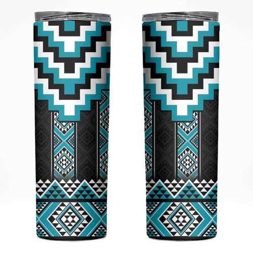 Turquoise Taniko Pattern Aotearoa Skinny Tumbler Niho Taniwha Mix Poutama LT14