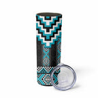Turquoise Taniko Pattern Aotearoa Skinny Tumbler Niho Taniwha Mix Poutama LT14