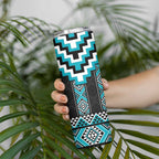Turquoise Taniko Pattern Aotearoa Skinny Tumbler Niho Taniwha Mix Poutama LT14