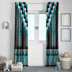 Turquoise Taniko Pattern Aotearoa Window Curtain Niho Taniwha Mix Poutama