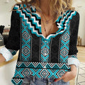 Turquoise Taniko Pattern Aotearoa Women Casual Shirt Niho Taniwha Mix Poutama LT14