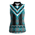 Turquoise Taniko Pattern Aotearoa Women Sleeveless Polo Shirt Niho Taniwha Mix Poutama LT14